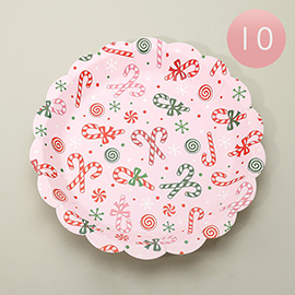 10PCS - Holiday Candy Cane Pattern Print Paper Plates