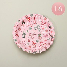 16PCS - Holiday Candy Cane Pattern Print Small Paper Plates