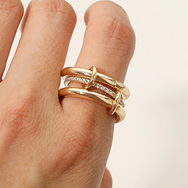 Stone Paved Band Accent Triple Link Band Ring