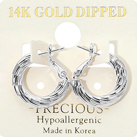 14K Gold Dipped Hypoallergenic Textured Hoop Earrings
