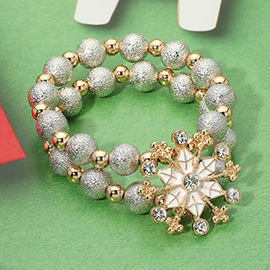 2PCS - Snowflake Accent Glitter Ball Beaded Stretch Multi Layered Bracelets