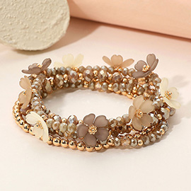 5PCS - Floral Faceted Beaded Stretch Multi Layered Bracelets