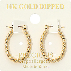 14K Gold Dipped Hypoallergenic Twisted Oval Hoop Earrings