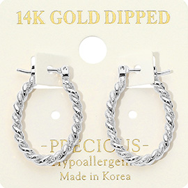14K Gold Dipped Hypoallergenic Twisted Oval Hoop Earrings