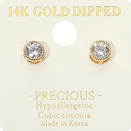 14K Gold Dipped Hypoallergenic Round CZ Stud Earrings