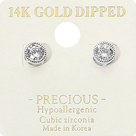 14K Gold Dipped Hypoallergenic Round CZ Stud Earrings