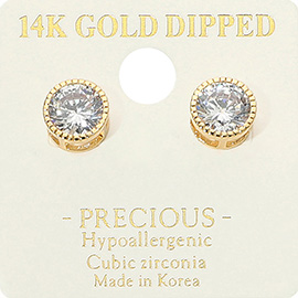14K Gold Dipped Hypoallergenic Round CZ Stud Earrings