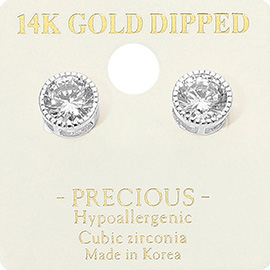 14K Gold Dipped Hypoallergenic Round CZ Stud Earrings