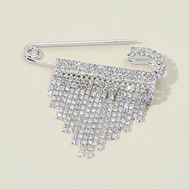 Rhinestone Paved Fringe Safety Pin Design Pin Brooch