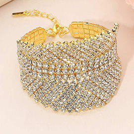 Layered Rhinestone Embellished Evening Bracelet