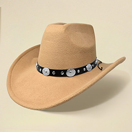 Faux Leather Metal Concho Band Western Cowboy Hat