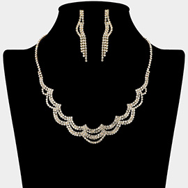 Rhinestone Paved Layered Scallop Necklace
