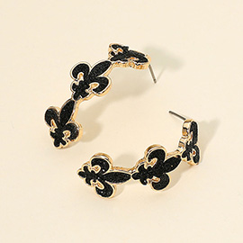 Glitter Mardi Gras Fleur de Lis Link Hoop Earrings