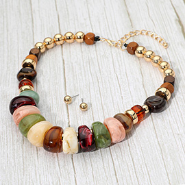 Chunky Resin Pebble Wooden Beaded Statement Necklace
