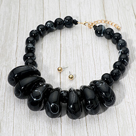 Chunky Marbled Resin Pebble Beaded Statement Necklace