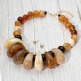 Chunky Marbled Resin Pebble Beaded Statement Necklace