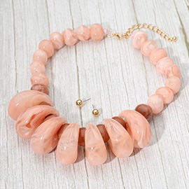 Chunky Marbled Resin Pebble Beaded Statement Necklace