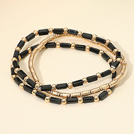 3PCS - Faceted Tube Beaded Stretch Multi Layered Bracelets
