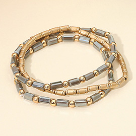 3PCS - Faceted Tube Beaded Stretch Multi Layered Bracelets