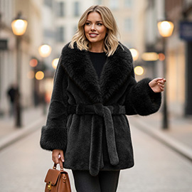 Luxury Faux Fur Belted Coat