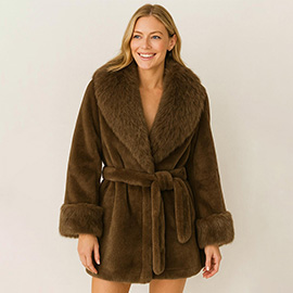 Luxury Faux Fur Belted Coat