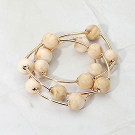3PCS - Round Ball Wire Beaded Stretch Multi Layered Bracelets
