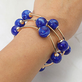 3PCS - Round Ball Wire Beaded Stretch Multi Layered Bracelets
