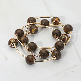 3PCS - Round Ball Wire Beaded Stretch Multi Layered Bracelets