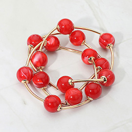 3PCS - Round Ball Wire Beaded Stretch Multi Layered Bracelets