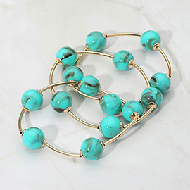 3PCS - Round Ball Wire Beaded Stretch Multi Layered Bracelets