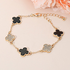 Gold Dipped Quatrefoil Charm Link Station Bracelet