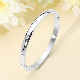 Stainless Steel Stone Paved Hinged Bangle Bracelet