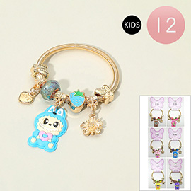 12PCS - Kids Monster Bunny Heart Butterfly Flower Charm Beaded Stretch Bracelets