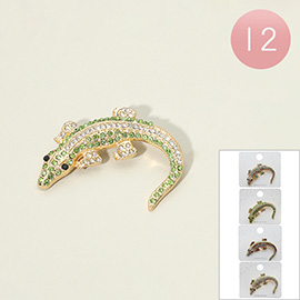 12PCS - Rhinestone Paved Crocodile Pin Brooches