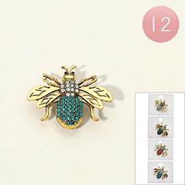 12PCS - Rhinestone Paved Honey Bee Pin Brooches