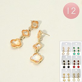 12Pairs - Triple Quatrefoil Stone Link Drop Earrings