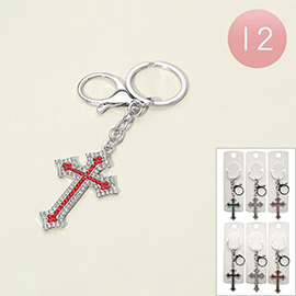 12PCS - Rhinestone Paved Cross Keychain Bag Charms