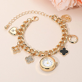 Gold Dipped Quatrefoil Heart Love Charm Watch Bracelet