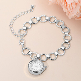Silver Dipped Round Link Chain Watch Charm Bracelet