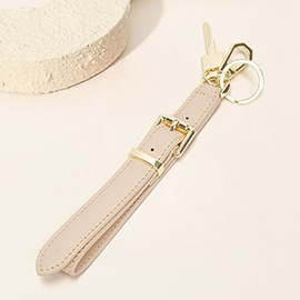 Faux Leather Key Accent Belt Wristlet Keychain Strap Bag Charm