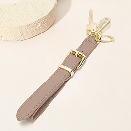 Faux Leather Key Accent Belt Wristlet Keychain Strap Bag Charm