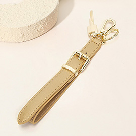 Faux Leather Key Accent Belt Wristlet Keychain Strap Bag Charm