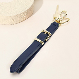 Faux Leather Key Accent Belt Wristlet Keychain Strap Bag Charm