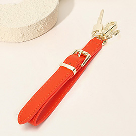 Faux Leather Key Accent Belt Wristlet Keychain Strap Bag Charm