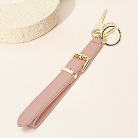 Faux Leather Key Accent Belt Wristlet Keychain Strap Bag Charm