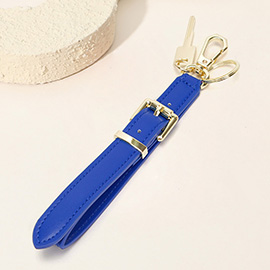 Faux Leather Key Accent Belt Wristlet Keychain Strap Bag Charm
