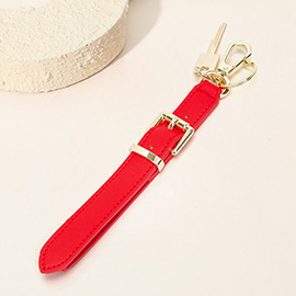 Faux Leather Key Accent Belt Wristlet Keychain Strap Bag Charm