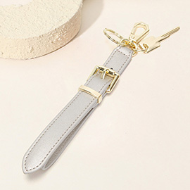 Faux Leather Key Accent Belt Wristlet Keychain Strap Bag Charm