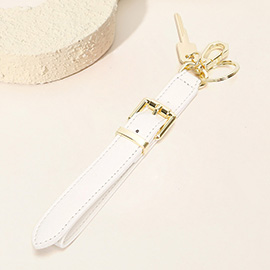 Faux Leather Key Accent Belt Wristlet Keychain Strap Bag Charm