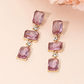 Rectangle Glass Stone Link Dropdown Earrings